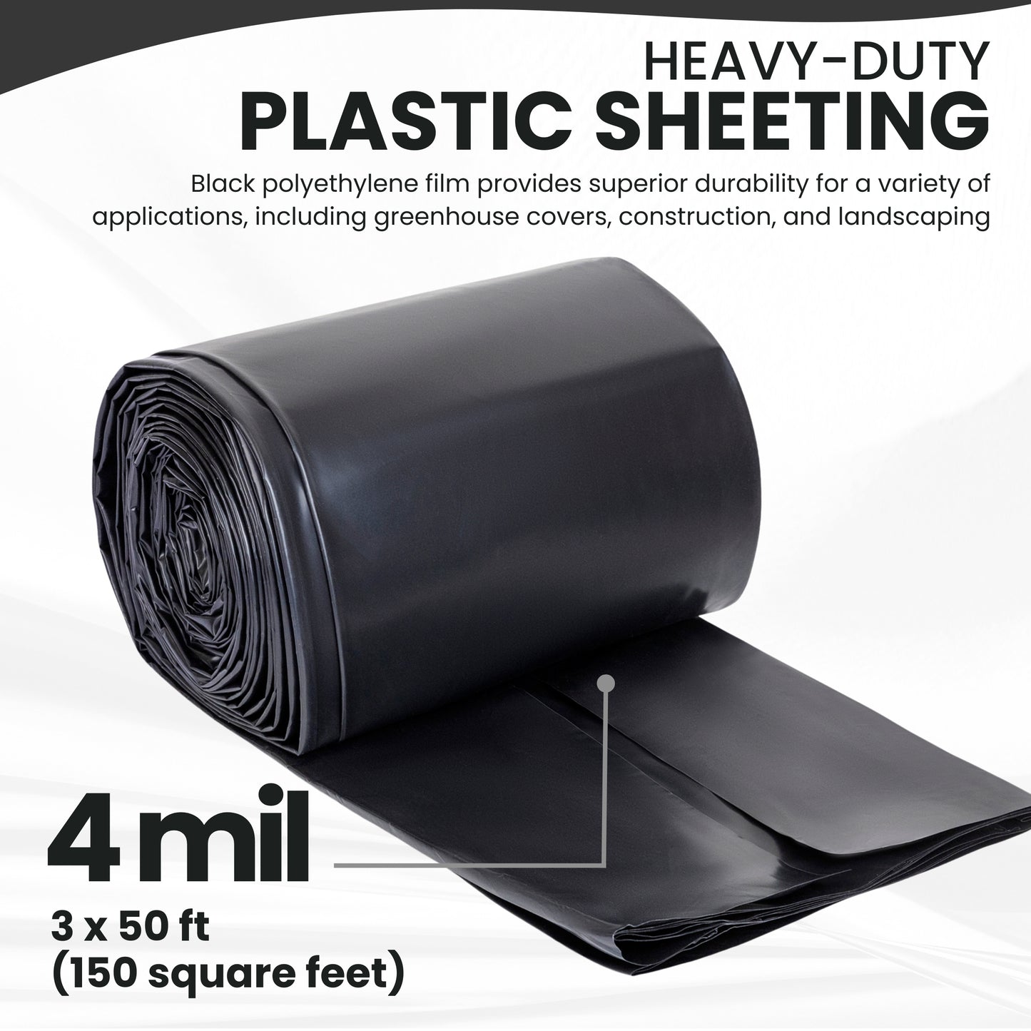Plastic Sheeting – 3 x 50 ft, 3 Mil, UV-Resistant (Black, 2-Pack)
