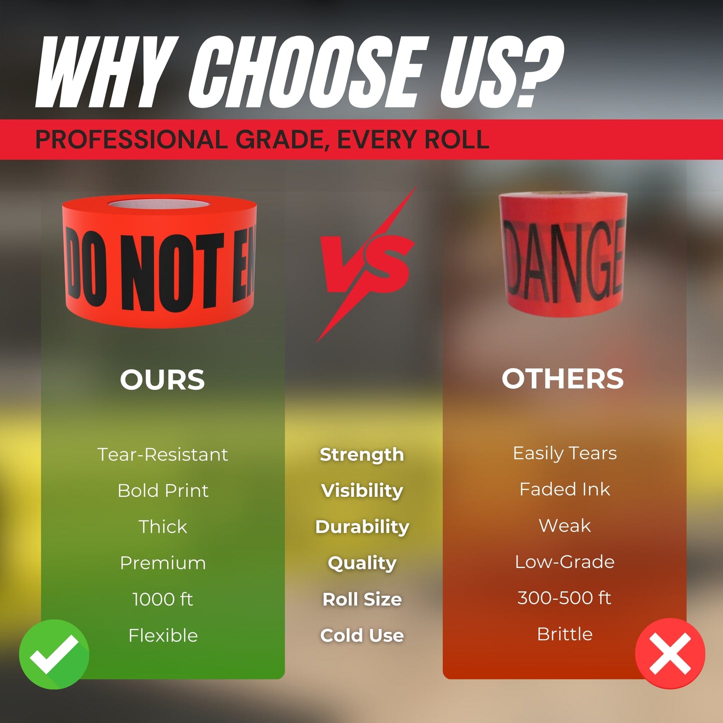 Red Danger Do Not Enter Tape (2 Pack) 3 inch X 1000 feet