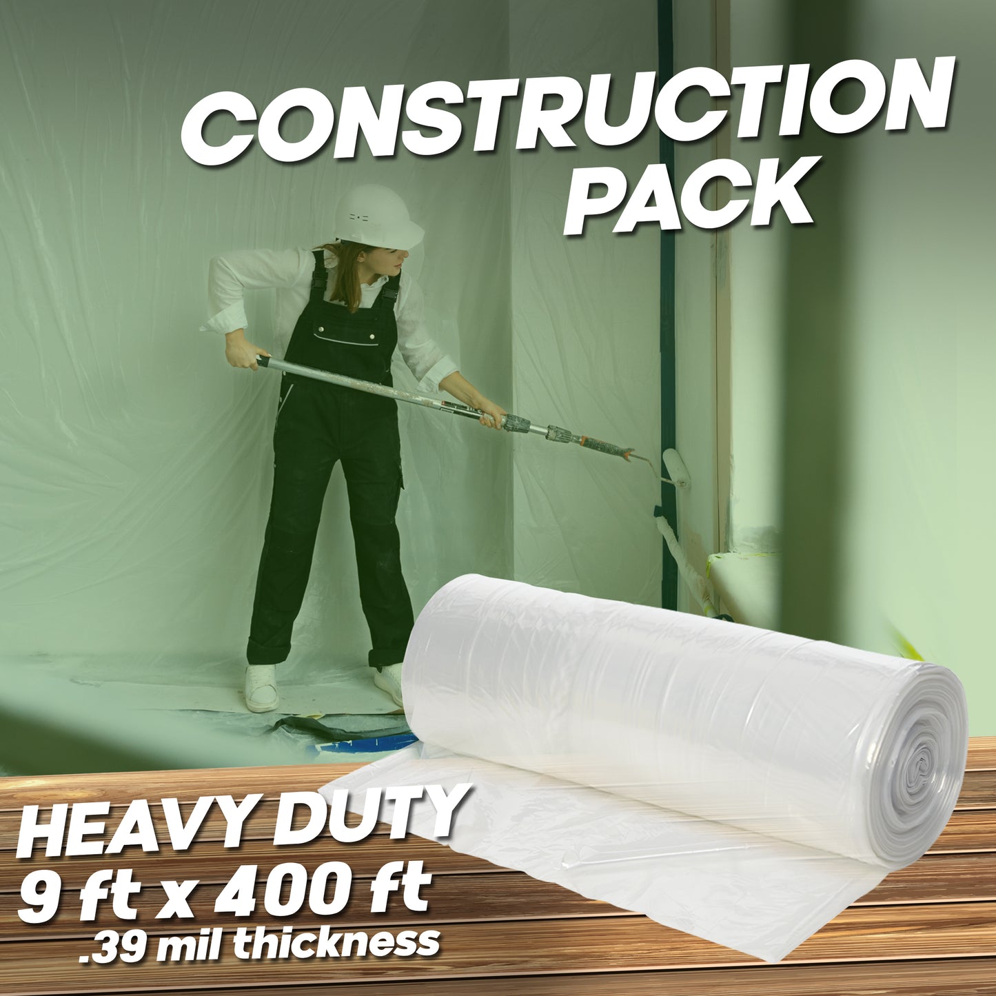 Plastic Sheeting (9' x 400') Long 0.39 mil, Heavy Duty Poly Sheeting Polyethylene Film