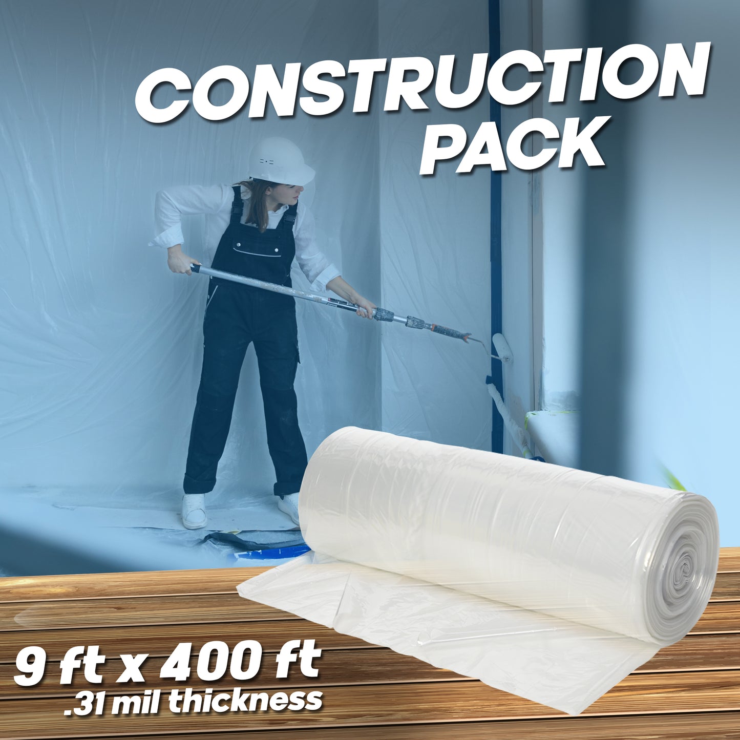 Plastic Sheeting (9' x 400') Long, Poly Sheeting Polyethylene Film