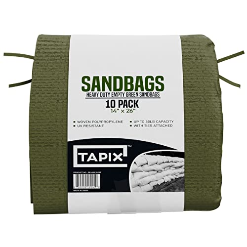 Empty Sandbags Military Green with Ties (Bundle of 10) 14" x 26"