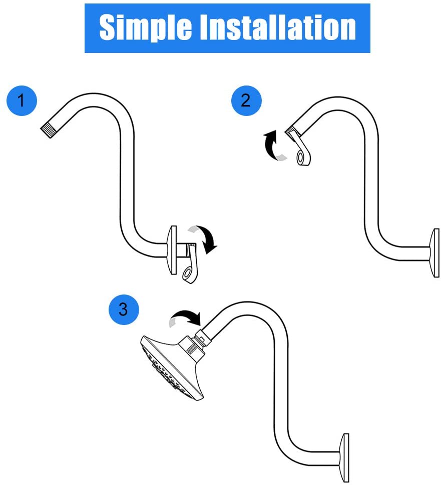 High Rise Shower Arm with Flange, "S" Shaped Shower Head Chrome Extension Arm, 10 inch