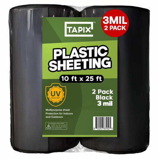 Plastic Sheeting – 10 x 25 ft, 3 Mil, UV-Resistant (Black, 2-Pack)