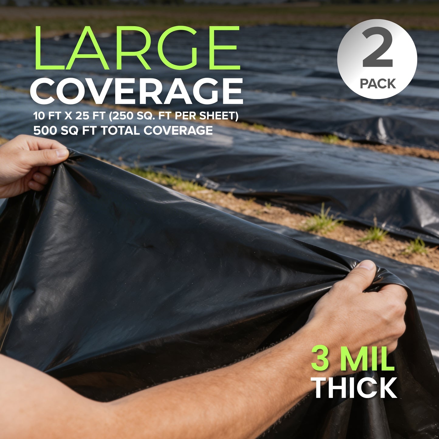 Plastic Sheeting – 10 x 25 ft, 3 Mil, UV-Resistant (Black, 2-Pack) (Copy)