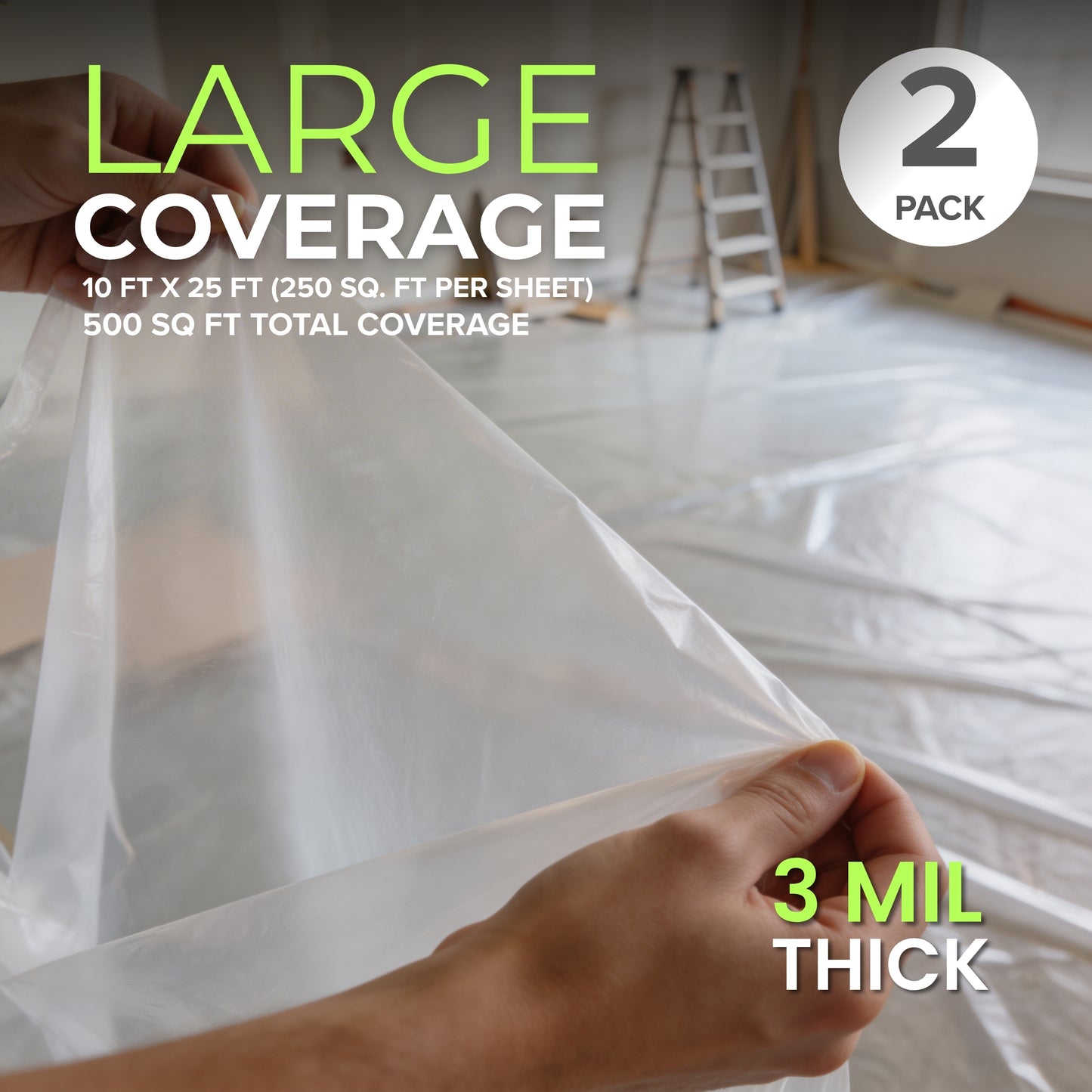 Plastic Sheeting – 10 x 25 ft, 3 Mil, UV-Resistant (Clear, 2-Pack) (Copy)