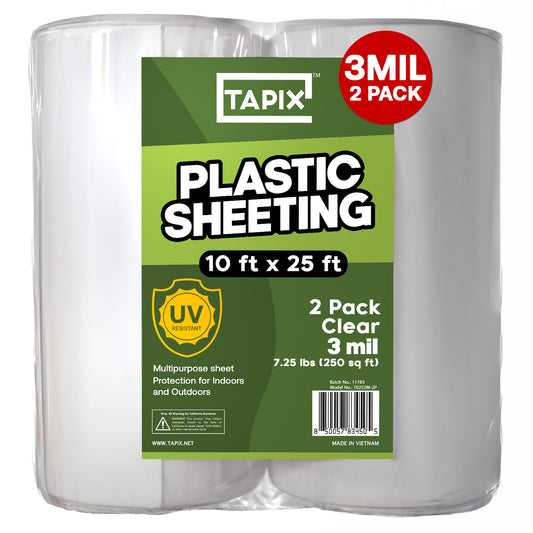 Plastic Sheeting – 10 x 25 ft, 3 Mil, UV-Resistant (Clear, 2-Pack)