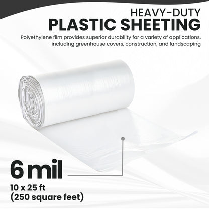 Plastic Sheeting – 10 x 25 ft, 6 Mil, UV-Resistant (Clear)