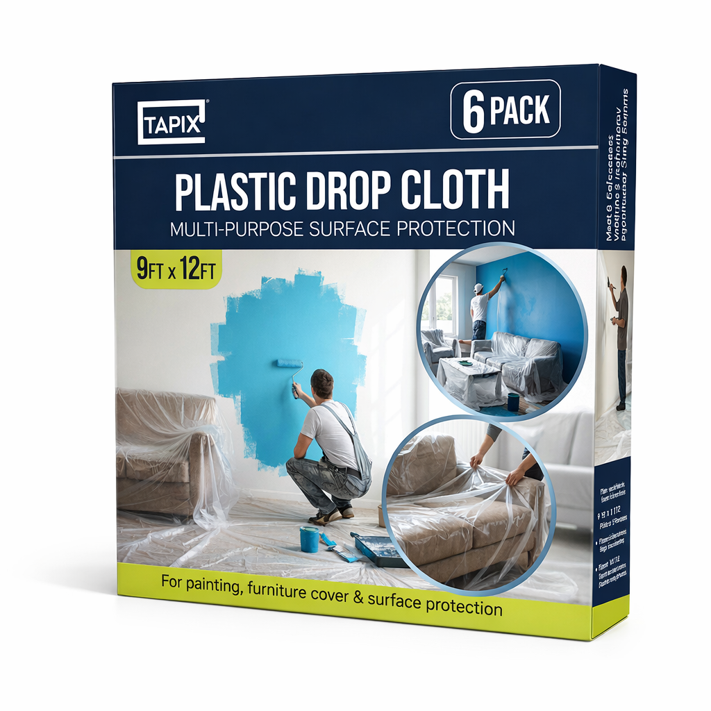Painter's Plastic Drop Cloth 6 Pack, 9 x 12 feet