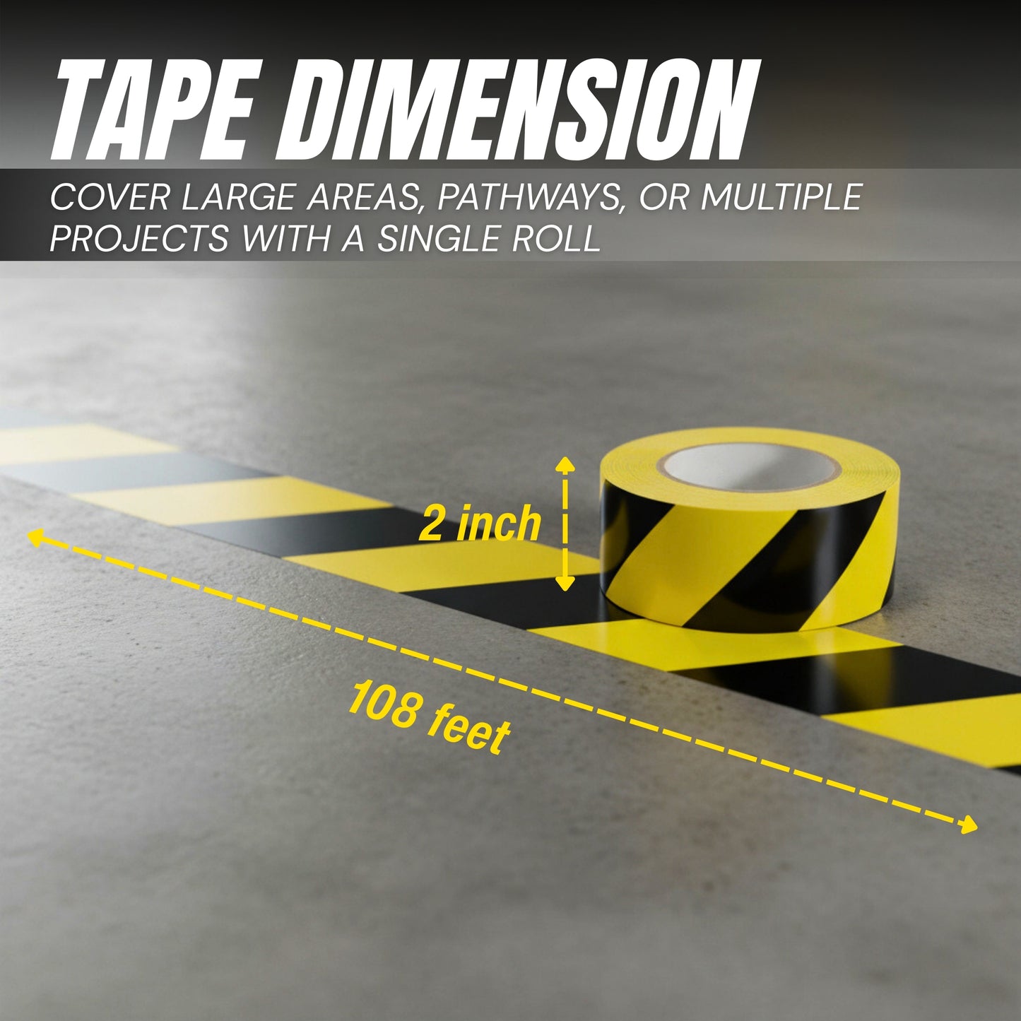 Black & Yellow Hazard Warning Safety Stripe Floor Tape (3 Pack) 2 Inch x 108 Feet