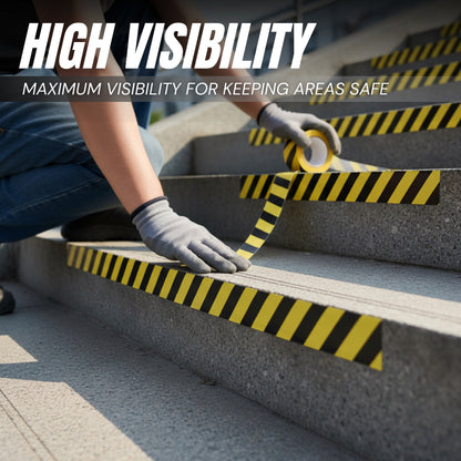 Black & Yellow Hazard Warning Safety Stripe Floor Tape (3 Pack) 2 Inch x 108 Feet