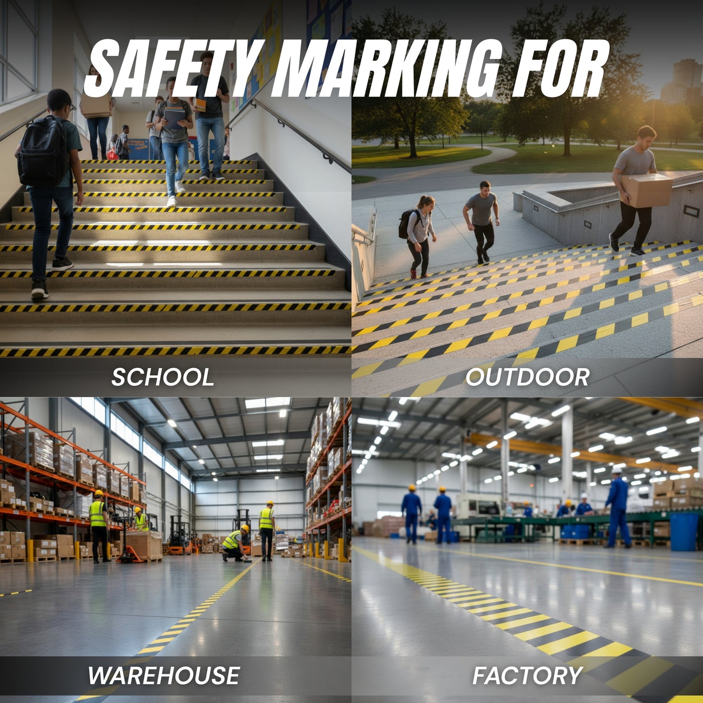 Black & Yellow Hazard Warning Safety Stripe Floor Tape (3 Pack) 2 Inch x 108 Feet