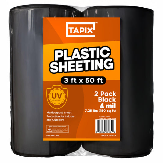 Plastic Sheeting – 3 x 50 ft, 3 Mil, UV-Resistant (Black, 2-Pack)