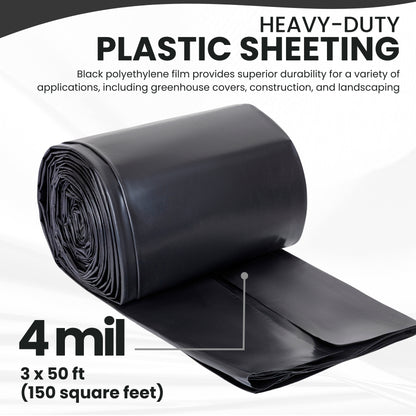 Plastic Sheeting – 3 x 50 ft, 3 Mil, UV-Resistant (Black, 2-Pack)