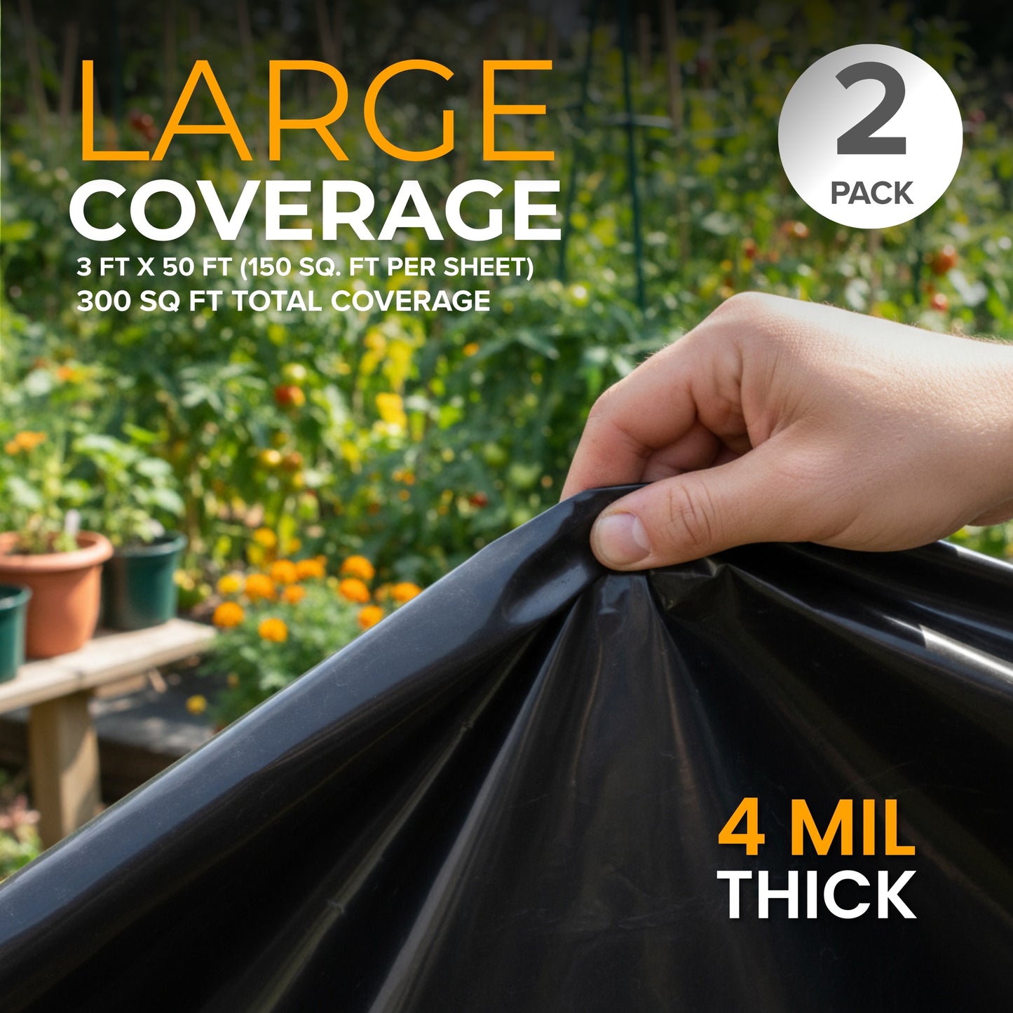 Plastic Sheeting – 3 x 50 ft, 3 Mil, UV-Resistant (Black, 2-Pack) (Copy)