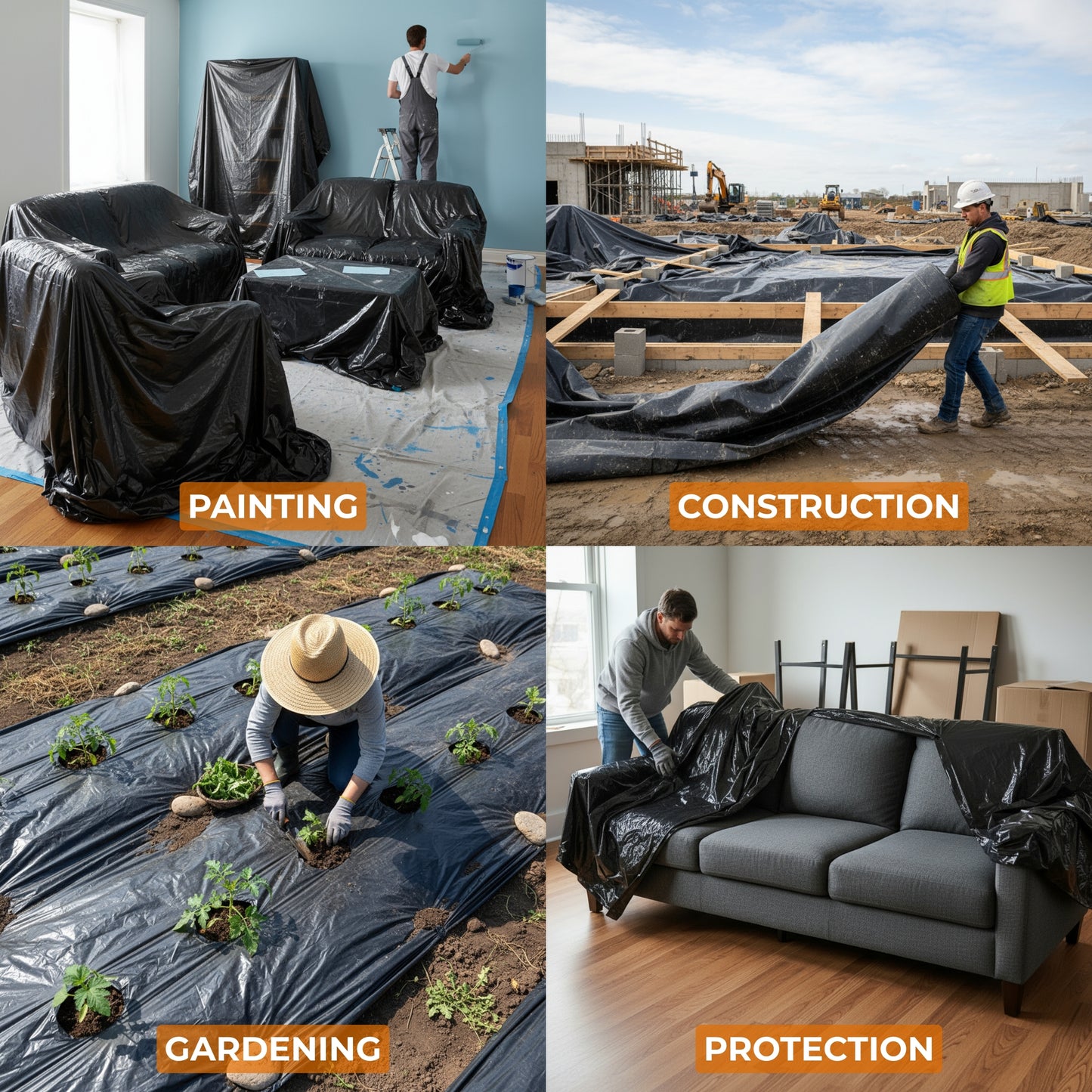 Plastic Sheeting – 3 x 50 ft, 3 Mil, UV-Resistant (Black, 2-Pack) (Copy)