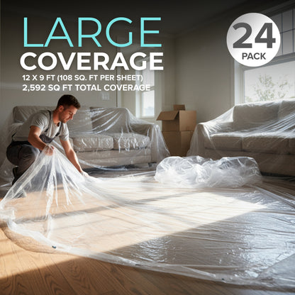 Painters Plastic Drop Cloth (24 Pack) 9x12 Feet