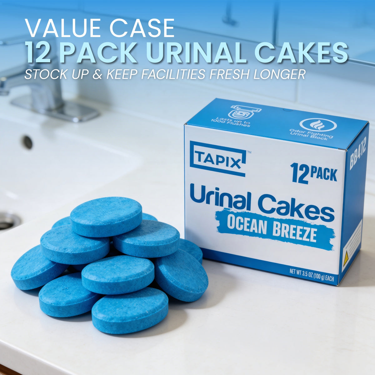 Urinal Deodorizing Block, Ocean Breeze Scent (Case of 12)