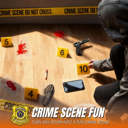Crime Scene Kit - Includes 25 Evidence Markers Tents, 25 Crime Object Cards, 100ft Crime Scene Tape