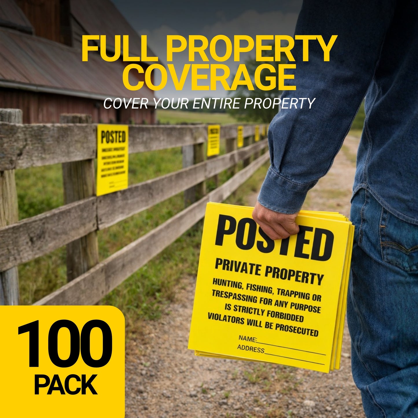 Posted Signs No Trespassing No Hunting Signs (100 Pack) 11” x 11"