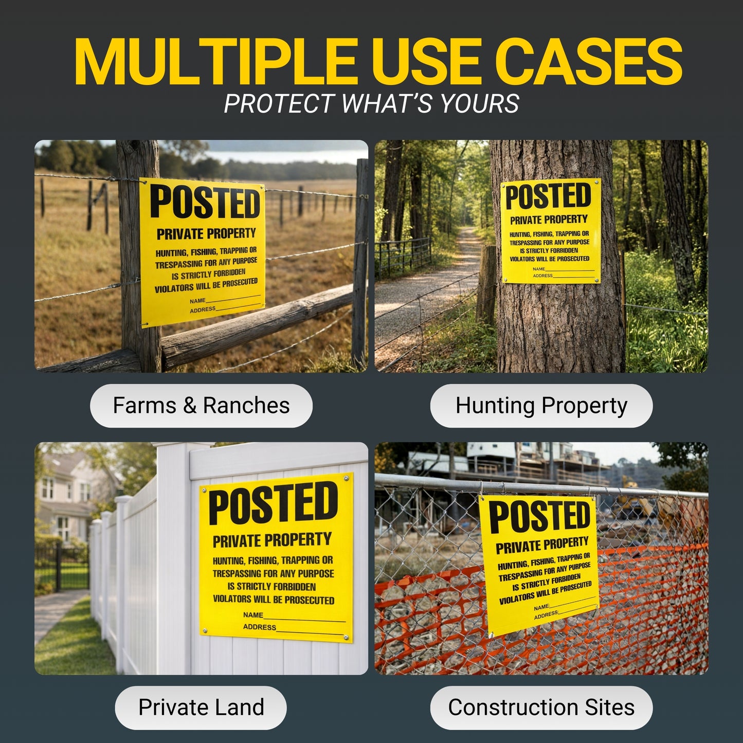 Posted Signs No Trespassing No Hunting Signs (100 Pack) 11” x 11"