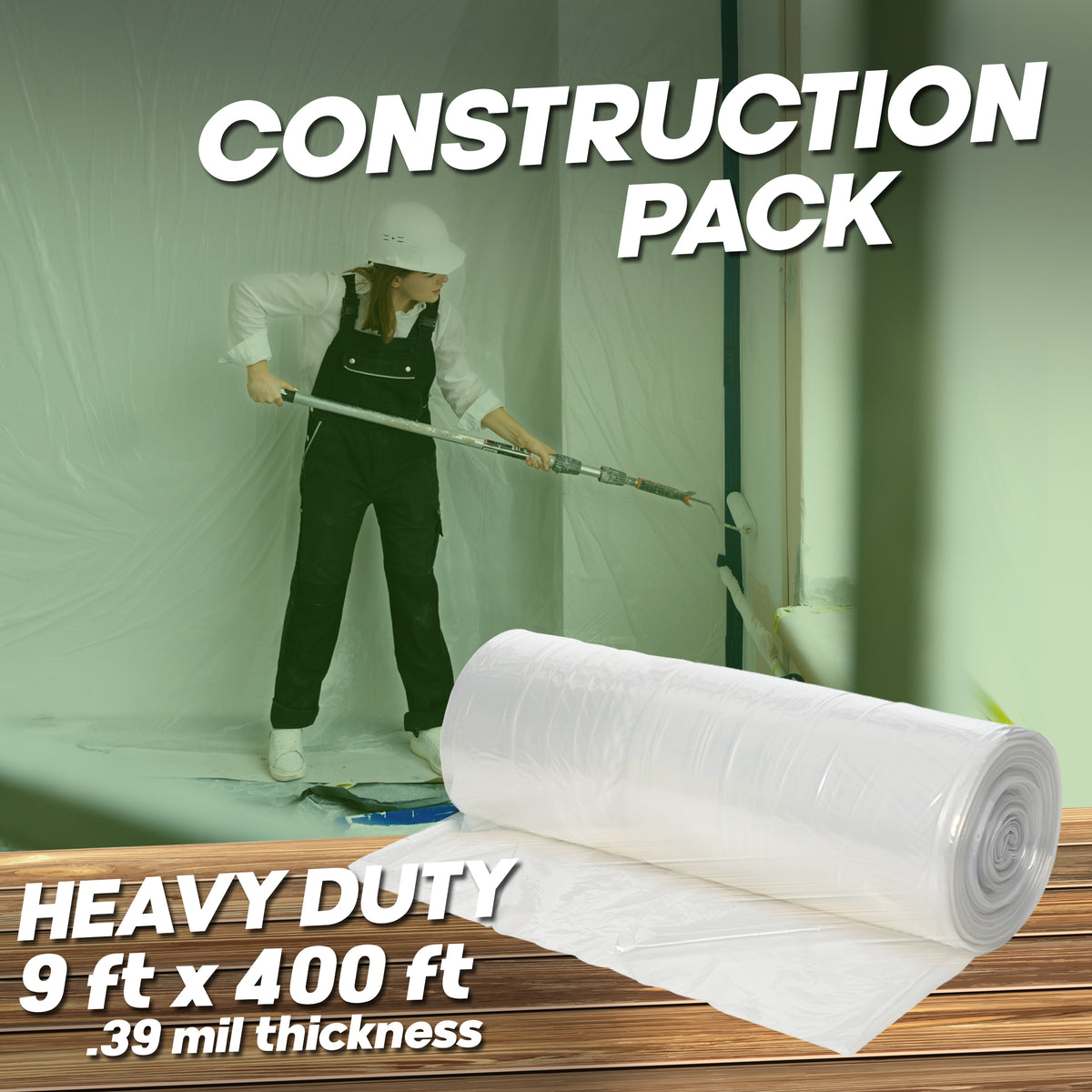 Plastic Sheeting (9' x 400') Long 0.39 mil, Heavy Duty Poly Sheeting Polyethylene Film (Copy)
