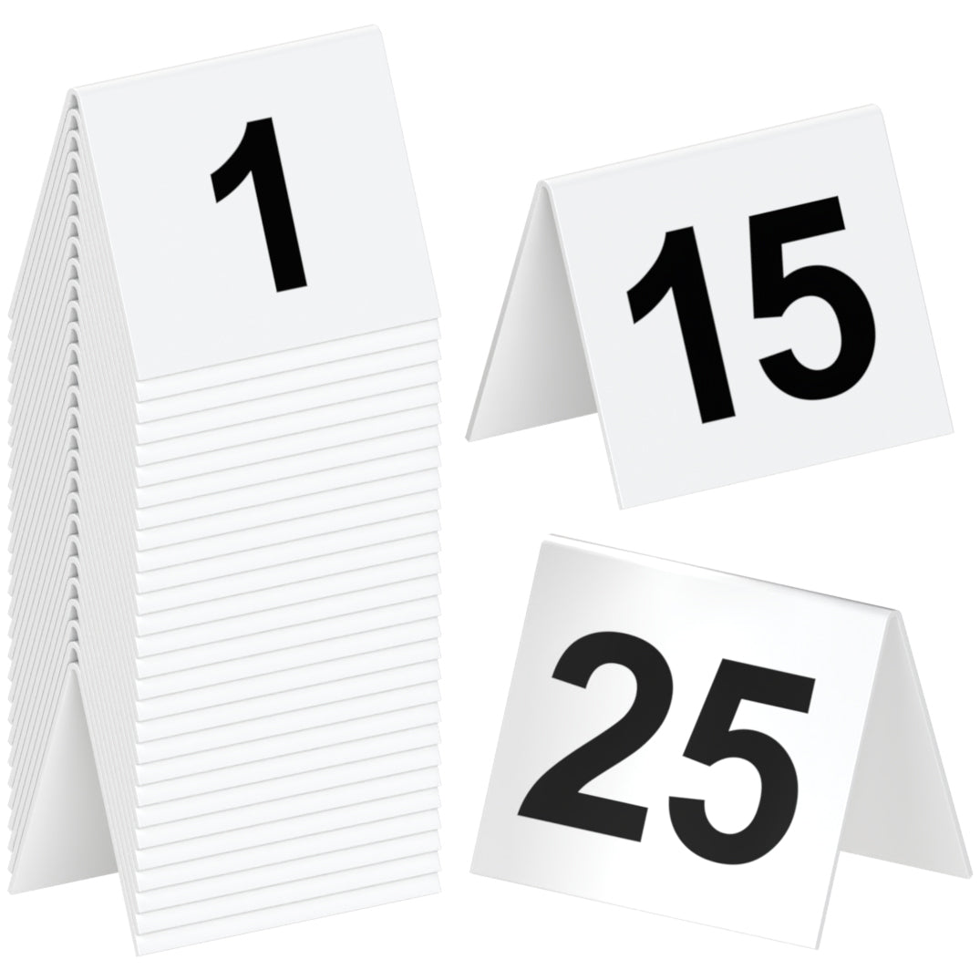Restaurant Table Numbers 1-25 White (3 in x 3.5 in)