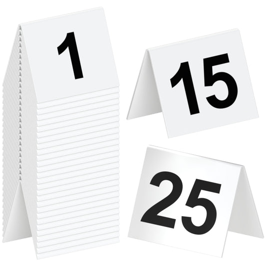 Restaurant Table Numbers 1-25 White (3 in x 3.5 in)