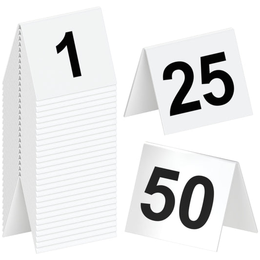 Restaurant Table Numbers 1-50 White (3 in x 3.5 in)