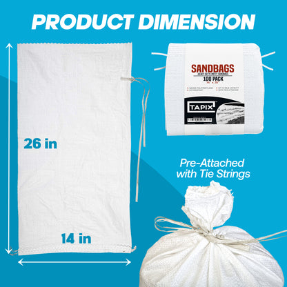 Empty White Sandbags with Ties (Bundle of 100) 14" x 26