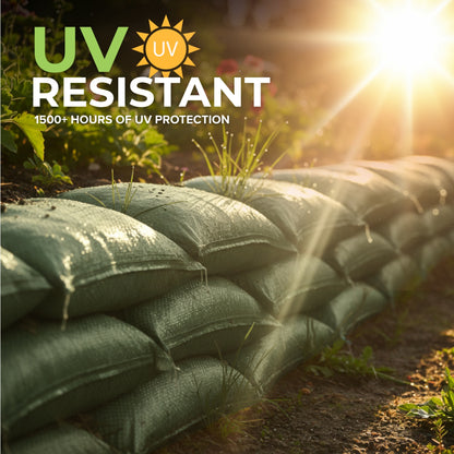 Empty Sandbags Military Green with Ties (Bundle of 100) 14" x 26"