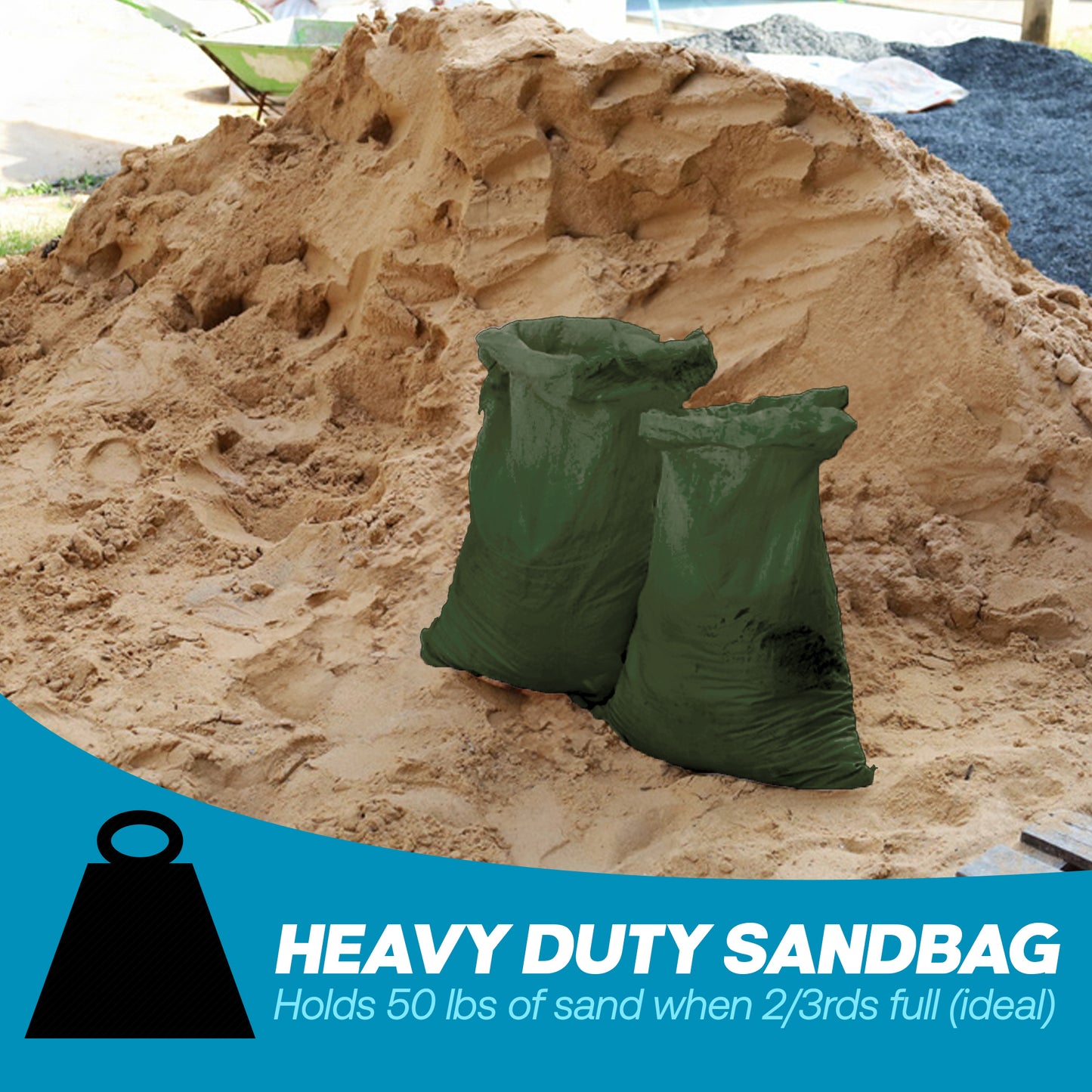 Empty Sandbags Military Green with Ties (Bundle of 10) 14" x 26"