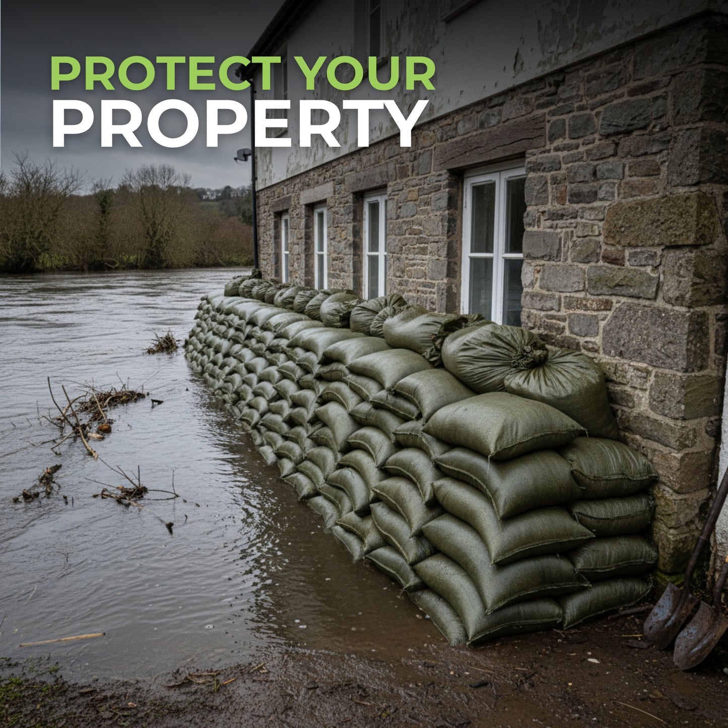 Empty Sandbags Military Green with Ties (Bundle of 100) 14" x 26"