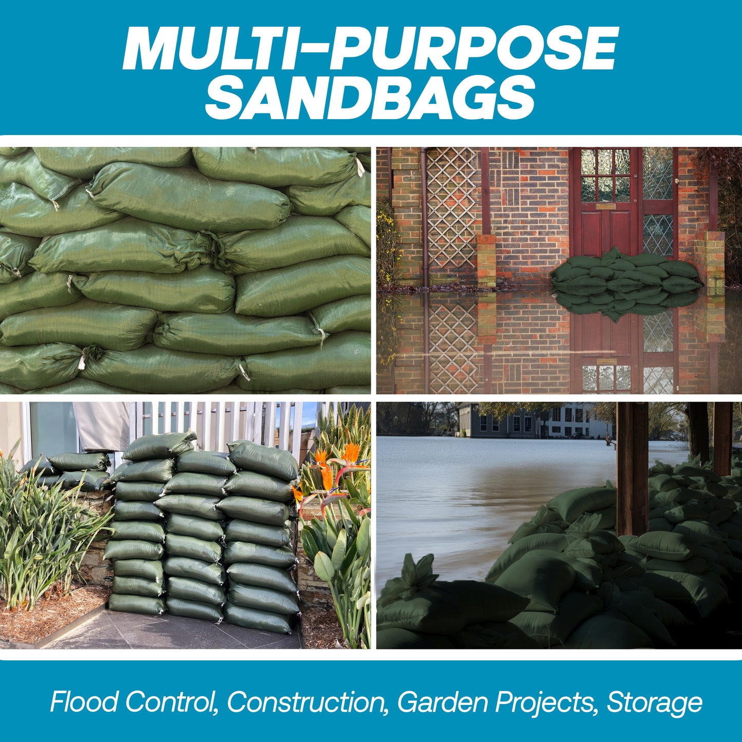 Empty Sandbags Military Green with Ties (Bundle of 10) 14" x 26"