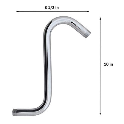 High Rise Shower Arm with Flange, "S" Shaped Shower Head Chrome Extension Arm, 10 inch