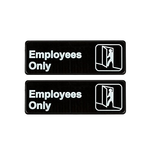 Employees Only Sign - Black and White, 9" x 3" (2 Pack)