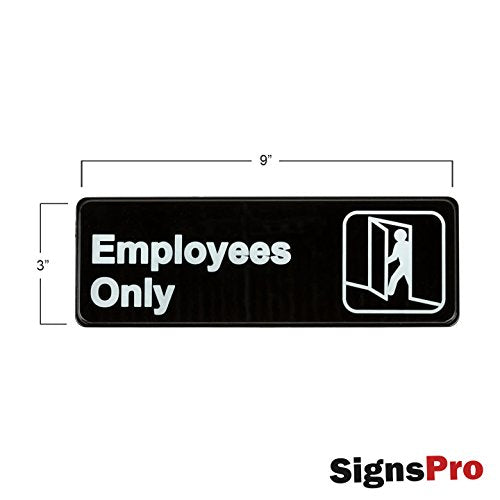 Employees Only Sign - Black and White, 9" x 3" (2 Pack)