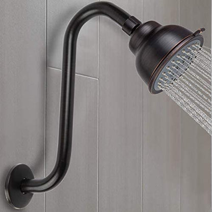 High Rise Shower Arm with Flange, "S" Shaped Shower Head Extension Arm, 10 inch Bronze Shower Arm Extension