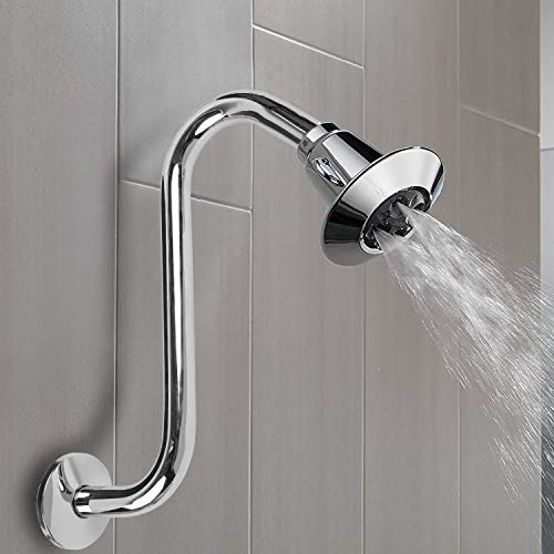 High Rise Shower Arm with Flange, "S" Shaped Shower Head Chrome Extension Arm, 10 inch