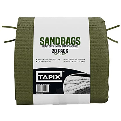 Empty Sandbags Military Green with Ties (Bundle of 20) 14" x 26"
