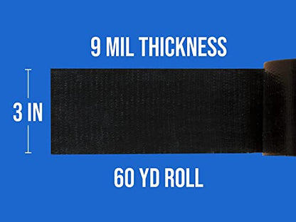 Black Duct Tape (4 Rolls) 3 inches x 180 feet 9 mil Thick