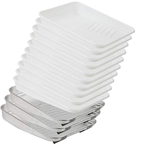 9 inch Metal Paint Roller Tray 3 Pack Metal Paint Tray with 10 Pack Plastic Paint Tray Liner