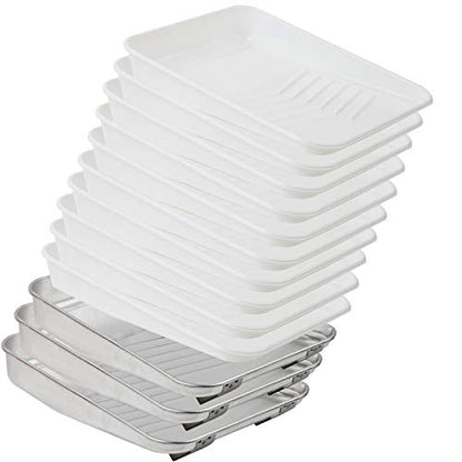 9 inch Metal Paint Roller Tray 3 Pack Metal Paint Tray with 10 Pack Plastic Paint Tray Liner