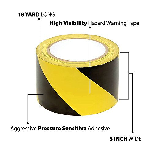 Black and Yellow Stripe Safety Stripe Tape 3in X 18Yds