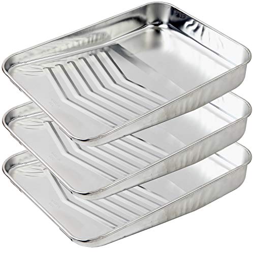 9 inch Metal Paint Roller Tray 3 Pack Metal Paint Tray with 10 Pack Plastic Paint Tray Liner