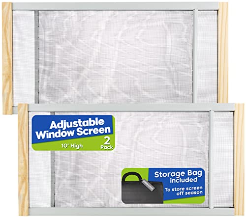 Adjustable Window Screen 10 inch High (2 Pack), Adjustable Width 22"-37", Storage Bag Included