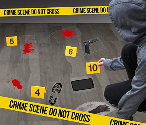 Crime Scene Kit - Includes 25 Evidence Markers Tents, 25 Crime Object Cards, 100ft Crime Scene Tape