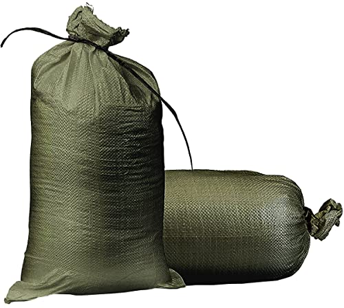 Empty Sandbags Military Green with Ties (Bundle of 10) 14" x 26"