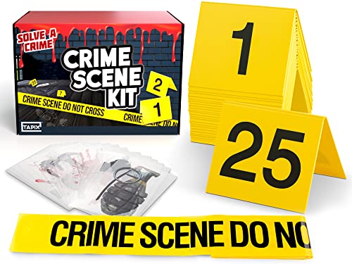 Crime Scene Kit - Includes 25 Evidence Markers Tents, 25 Crime Object Cards, 100ft Crime Scene Tape