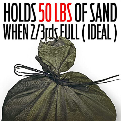 Empty Sandbags Military Green with Ties (Bundle of 10) 14" x 26"